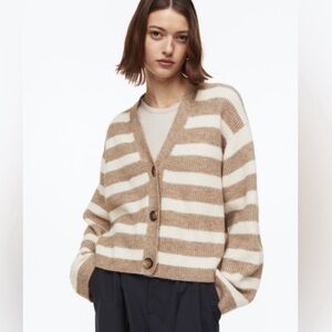 H&M Beige and White Striped Cardigan - Size Small